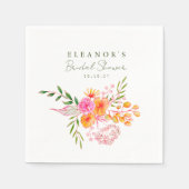 Mooie Roze Oranje Bloemige Waterverf Bruidsdouche Servet (Voorkant)