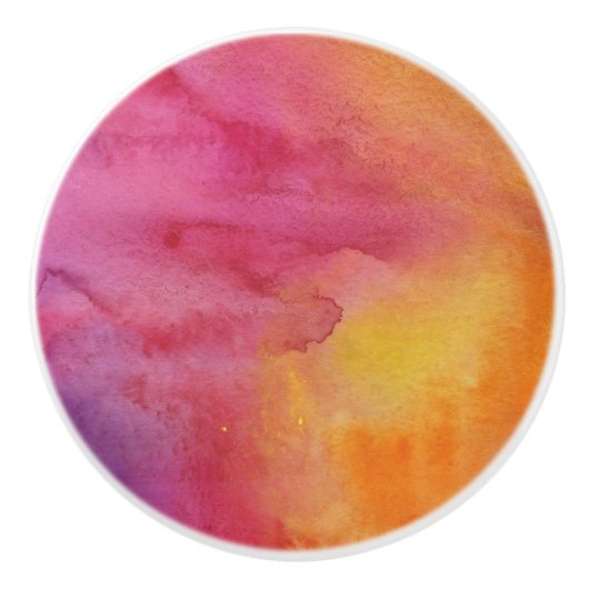 Mooie Roze Oranje Geel Waterverf Stropdas-Dye Keramische Knop (Voorkant)