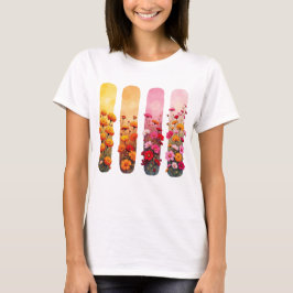 MOOIE ROZE ORANJE GELE BLOEMENKWASTSTREKEN T-SHIRT