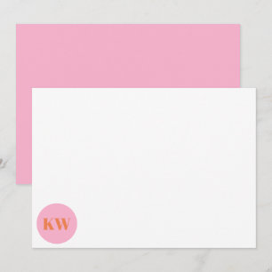 Mooie Roze Oranje Monogram Eerste Letters Persoonl Bedankkaart