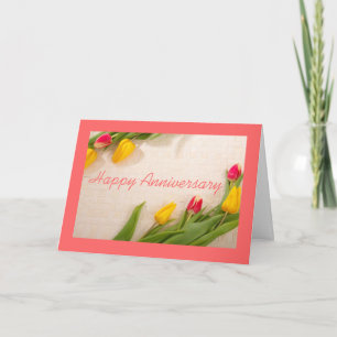 Mooie roze oranje tulpen bloemenjubileum kaart