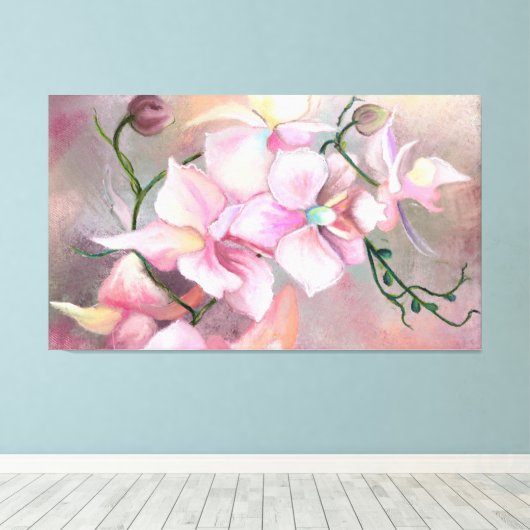 Mooie roze orchidee bloemen - Oorspronkelijk schil Canvas Afdruk (Insitu (Houten vloer))
