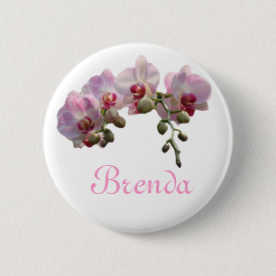 mooie roze orchidee bloemen persoonlijke naam knop ronde button 5,7 cm