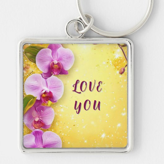 Mooie Roze Orchideeën Sleutelhanger (Voorkant)