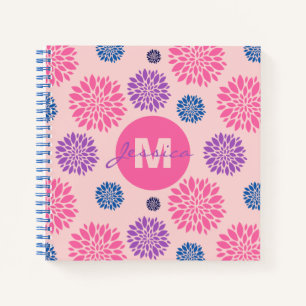 Mooie Roze Paarse Blauwe Bloemmotief Persoonlijk Notitieboek