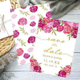 Mooie Roze & Paarse Bloemige Rozen Bladeren Bruilo Save The Date