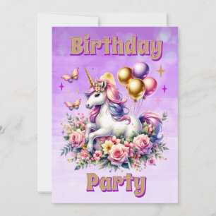Mooie Roze, Paarse en Gouden Eenhoorn Verjaardag  Kaart