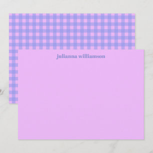 Mooie Roze Paarse Gingham Persoonlijke Briefpapier Notitiekaartje