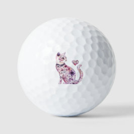 Mooie Roze Paarse Harten Rozen Bloemenkleed Kat Golfballen