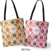 Mooie Roze Paarse Kat Stip Naam Monogram Tote Bag