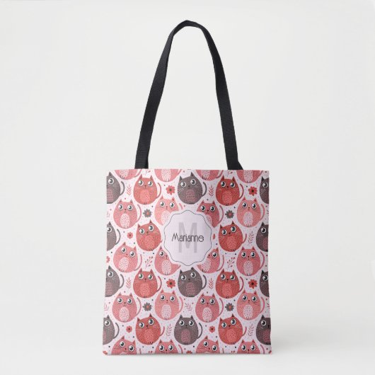 Mooie Roze Paarse Kat Stip Naam Monogram Tote Bag (Voorkant)