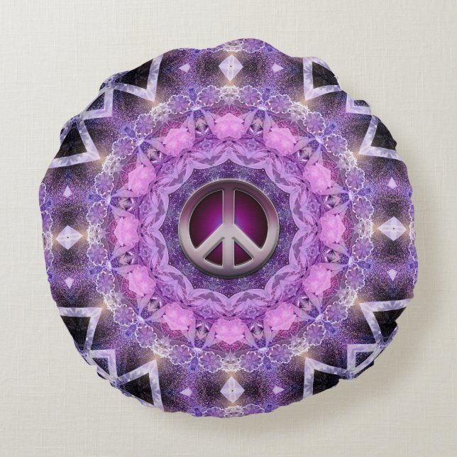 Mooie Roze Paarse Mandala Vredes Cirkel Rond Kussen (Achterkant)