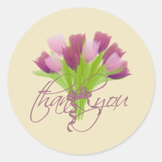 Mooie Roze & Paarse Tulpen Dank Je Ronde Sticker (Voorkant)
