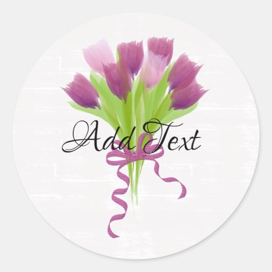 Mooie Roze & Paarse Tulpen Voeg Tekst Toe Ronde Sticker (Voorkant)