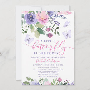 Mooie Roze Paarse Vlinder Meisje Baby Shower Kaart