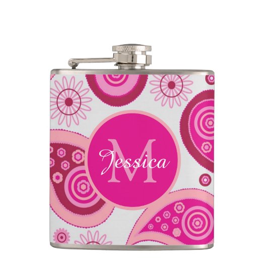 Mooie Roze Paisley Gepersonaliseerd Heupfles (Voorkant)
