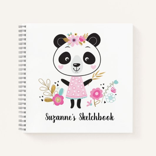 Mooie Roze Panda Tekenschrift Notitieboek voor Kin (Voorkant)