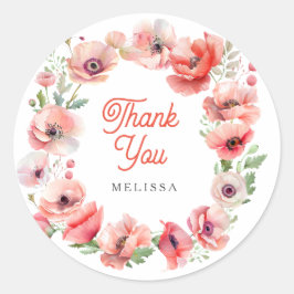Mooie roze papaver bedankt ronde sticker