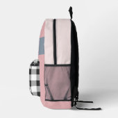 Mooie Roze Pastel Buffalo Geruite Gestikte Patch M Bedrukte Rugzak (Rechts)