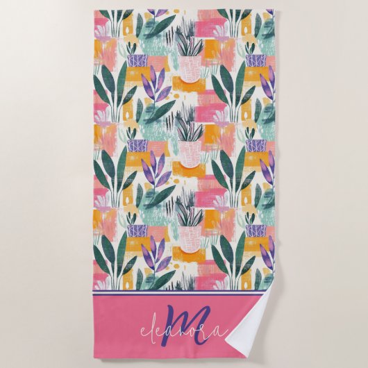 Mooie roze pastel fauvisme tuin potten strandlaken (Voorkant)