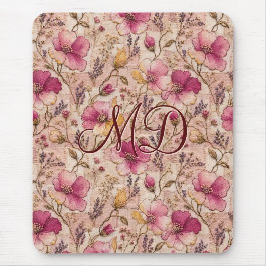 Mooie Roze Patchwork Bloem Patroon Muismat (Voorkant)