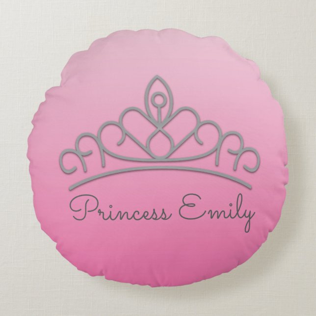 Mooie Roze Persoonlijke Prinsessen Kroon Hoofdkuss Rond Kussen (Voorkant)