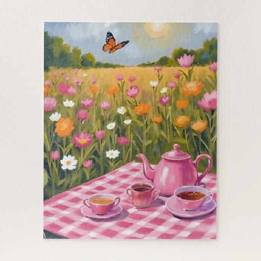 Mooie Roze Picknick | Vlinder Thee Vlinderbloem Legpuzzel (Verticaal)