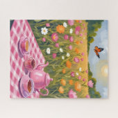 Mooie Roze Picknick | Vlinder Thee Vlinderbloem Legpuzzel (Horizontaal)