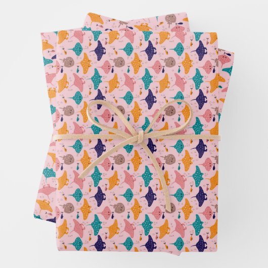 Mooie roze pijlrog- en mantelrogvispatroon inpakpapier vel (In situ)