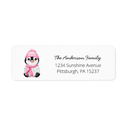 Mooie Roze Pinguïn Retouradres Label (Voorkant)
