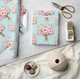 Mooie Roze Pioen Bloem Boeket Patroon Cadeaupapier