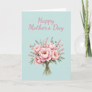 Mooie Roze Pioen Bloemboeket Moederdag Feestdagen Kaart