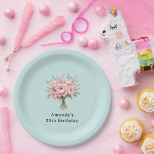 Mooie Roze Pioen Bloemen Boeket Verjaardag Papieren Bordje