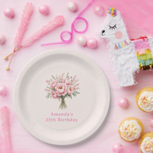 Mooie Roze Pioen Bloemen Boeket Verjaardag Papieren Bordje