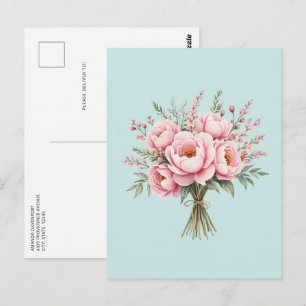 Mooie Roze Pioen Bloemenboeket Briefkaart