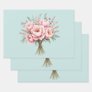 Mooie Roze Pioen Bloemenboeket Inpakpapier Vel