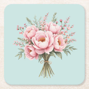 Mooie Roze Pioen Bloemenboeket Kartonnen Onderzetters