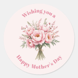 Mooie Roze Pioen Bloemenboeket Moederdag Ronde Sticker