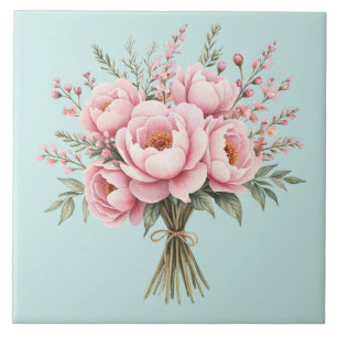 Mooie Roze Pioen Bloemenboeket Tegeltje