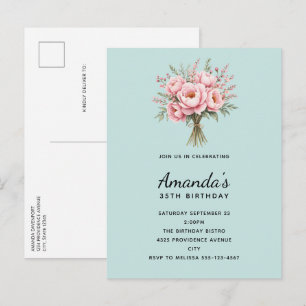 Mooie Roze Pioen Bloemenboeket Verjaardag Uitnodiging Briefkaart