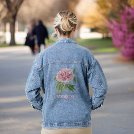 Mooie Roze Pioen en Monogram Naam Denim Jacket