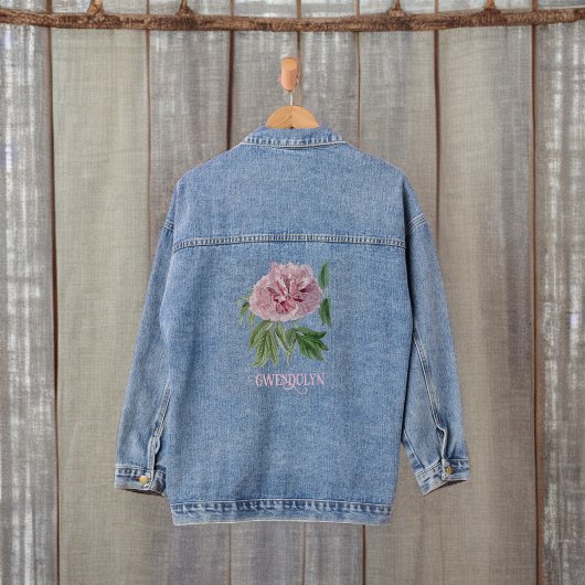 Mooie Roze Pioen en Monogram Naam Denim Jacket