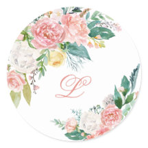 Mooie Roze Pioen Monogram Sticker