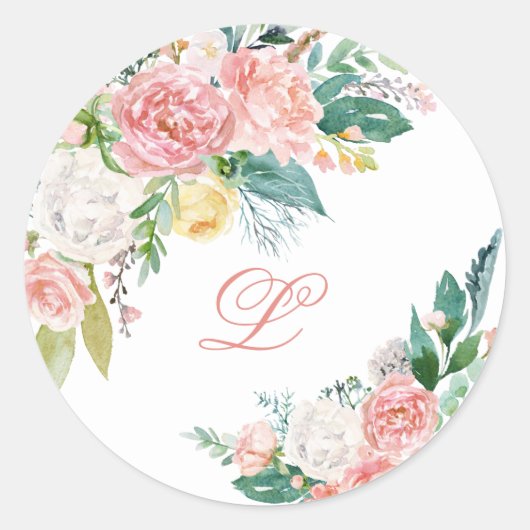 Mooie roze pioen monogram Sticker (Voorkant)
