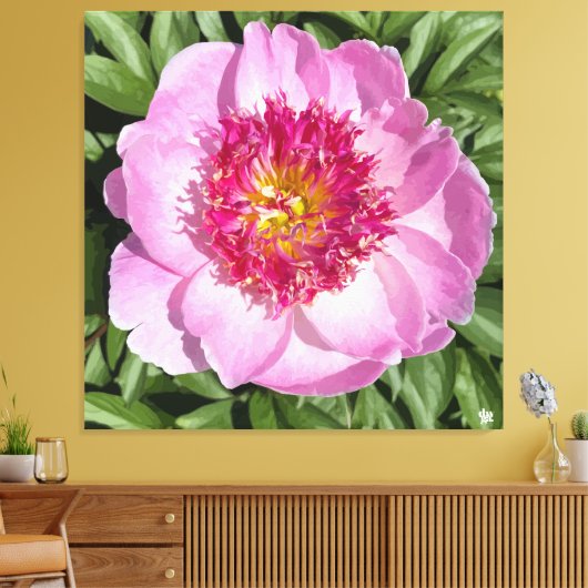Mooie roze pioen op canvas. canvas afdruk (Insitu (Woonkamer))