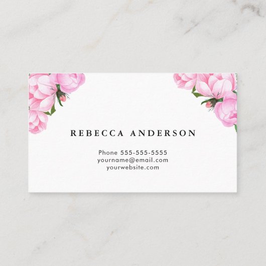Mooie roze pioen | WATERVERF Visitekaartje (Achterkant)