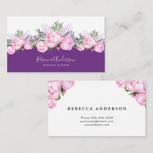 Mooie roze pioen | WATERVERF Visitekaartje (Voorkant / Achterkant)