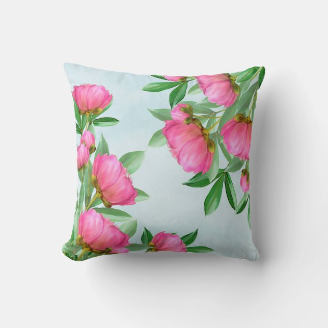 Mooie Roze Pioenboeket Kussen (Voorkant)