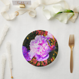 Mooie roze pioenen rond papieren kommen