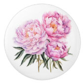 Mooie roze pioenroos stengels keramische knop (Voorkant)